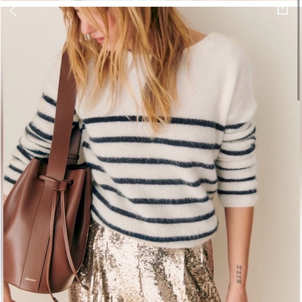 Sezane Gaspard Cardigan in Stripe navy/ecru S - Picture 2 of 6